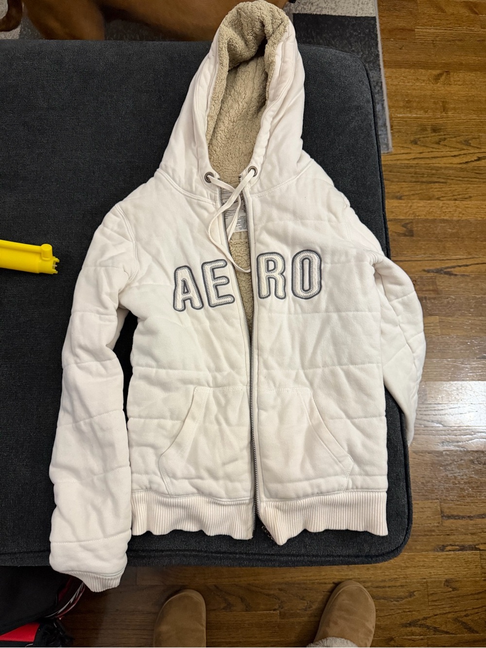 Aeropostale Cream Quilted Sherpa-Lined Hoodie
